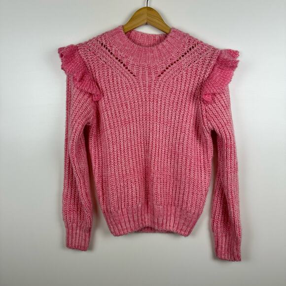 Greylin Womens Ruth Ruffle Shoulder Chunky Knit Sweater‎ in Pink Sz S | Feminine - Picture 4 of 15